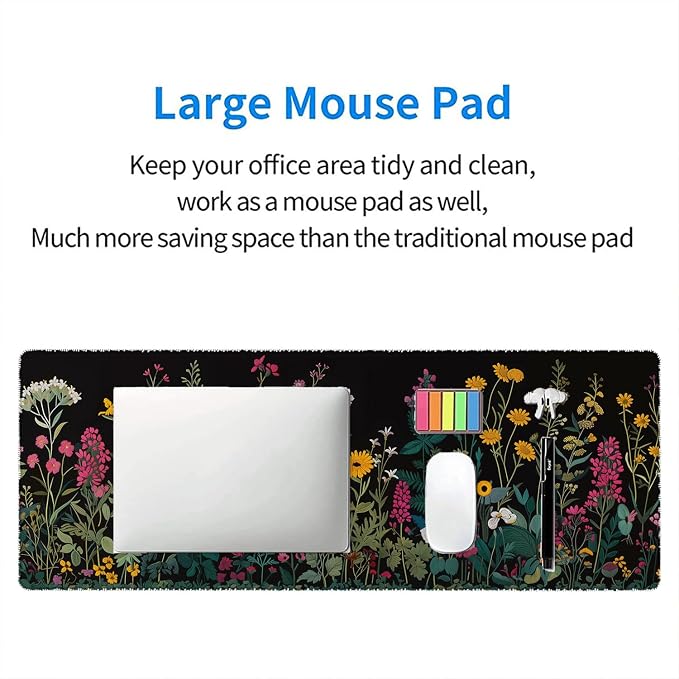 Floral Desk Pad Mouse Pad Weeds Flower Aesthetic Wildflower Mousepad XL Large Gaming Mouse Pad Laptop Keyboard Mat Desk Pad Office Home Decor for Women Girl 31.5"x11.8" - Image 7