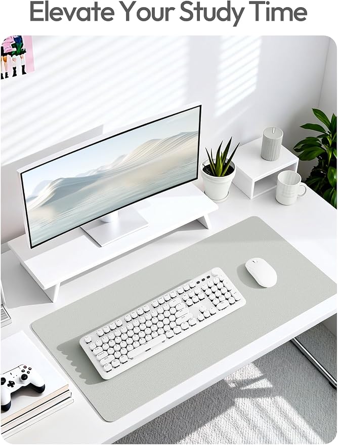 YSAGi Leather Desk Protector, Office Mat, Large Mouse Mat, Non-Slip PU Leather Blotter, Laptop Desk Mat, Waterproof Writing Pad for Office and Home(Light Grey, 63" x 24") - Image 6
