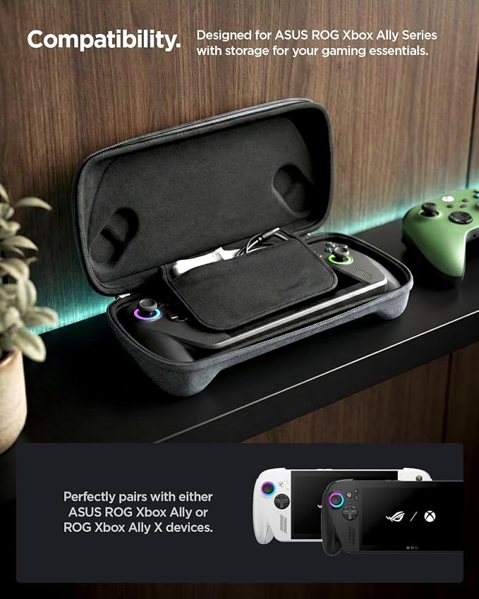 Spigen for Slim Carrying Case Compatible with 2025 ASUS ROG Xbox Ally/Ally X, Slim One-Layer Pouch with Grip Bump, G-Hook and Strap Keeper, Inner Screen Protector, Back Storage Pocket - Charcoal Gray - Image 3