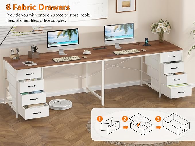 95" 2 Person Desk with 8 Fabric Drawers for Home Office, Living Room - Image 5