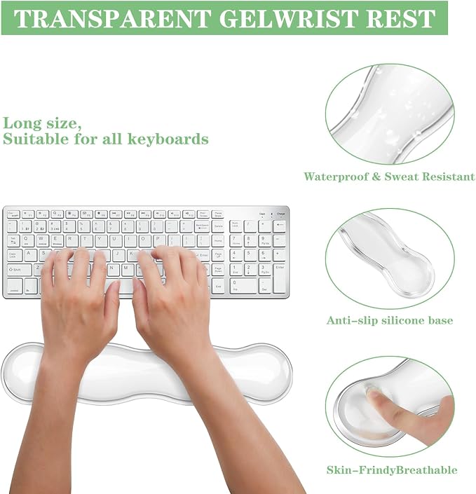 Gel Wrist Rest for Keyboard and Mouse Pad Set - Clear White - Image 2
