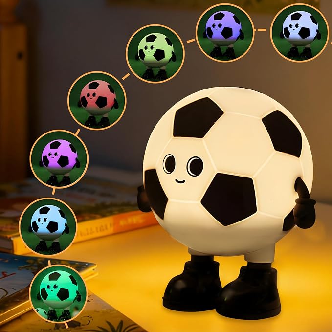Cute Soccer Silicone Night Light for Kids, Rechargeable 7-Color Changing Lamp with 3-Level Dimming & 30-Min Timer, Safe Squishy Room Decor Christmas/Birthday Gift for Boys Girls - Image 2