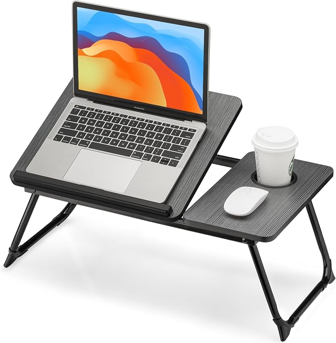 FISYOD Foldable Laptop Desk for Bed Couch, Adjustable Split Lap Desk with Cup Holder, Portable Lightweight Bed Table Tray, Heavy-Duty Laptop Stand for Working, Writing, Reading and Eating - Black by FISYOD