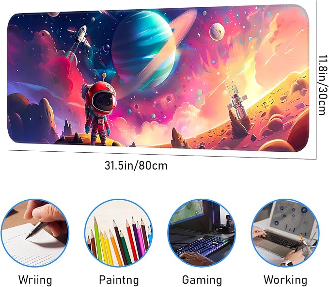 Gaming Mouse Pad, Non-Slip Rubber Band Stitched Edge, Astronaut Planet Space, Suitable for Home, Gaming, Office, 31.5x11.8 Inch Anime Mouse Pad - Image 3