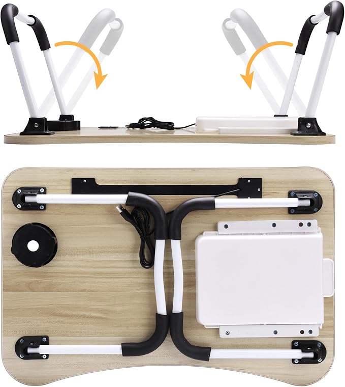 Slendor Bed Desk for Laptop and Writing with Storage, Cup Holder, Light - Image 7