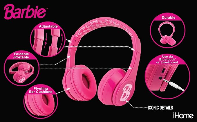 Barbie Bluetooth Headphones for Kids, Wireless Headphones for School, Home, or Travel (Barbie) - Image 3