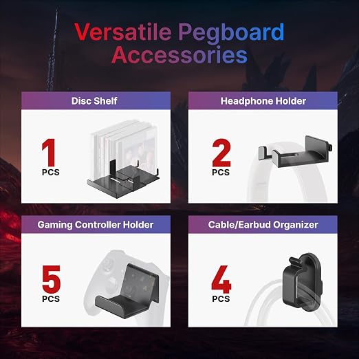PEGZONE Desk Side Storage Organizer No Drill Under Desk Laptop Holder Bundle with 7 PCS Controller and Headphone Holder Wall Mount - Image 9