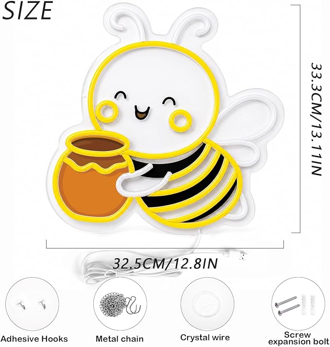 Bee Neon Sign Wall Art Cute Animal Neon Sign Honey Bee Lights Decor - Image 7