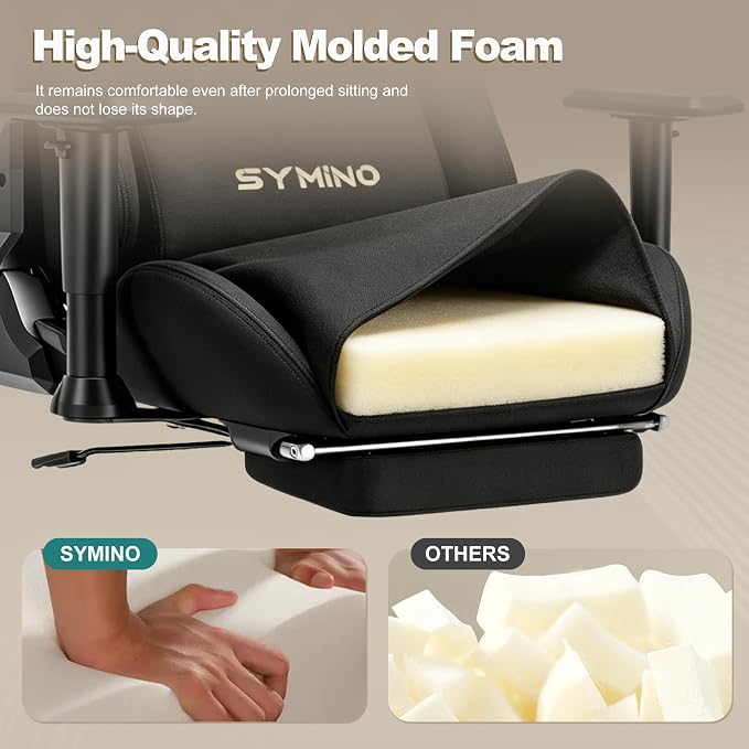 Symino Gaming Chair, High Back Ergonomic Office Chair with 2D Adjustable Armrests, 150° Recline, Breathable Faux Suede, Adjustable Headrest & Footrest for Home Office - Image 7
