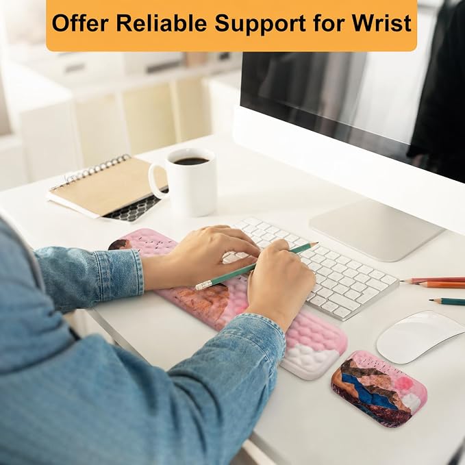 Keyboard Wrist Rest Mouse Wrist Support, Memory Foam Wrist Rest Pad for Computer Laptop, Ergonomic Wrist Cushion Support for Typing Pain Relief, Gaming Home Office, Sunrise - Image 4