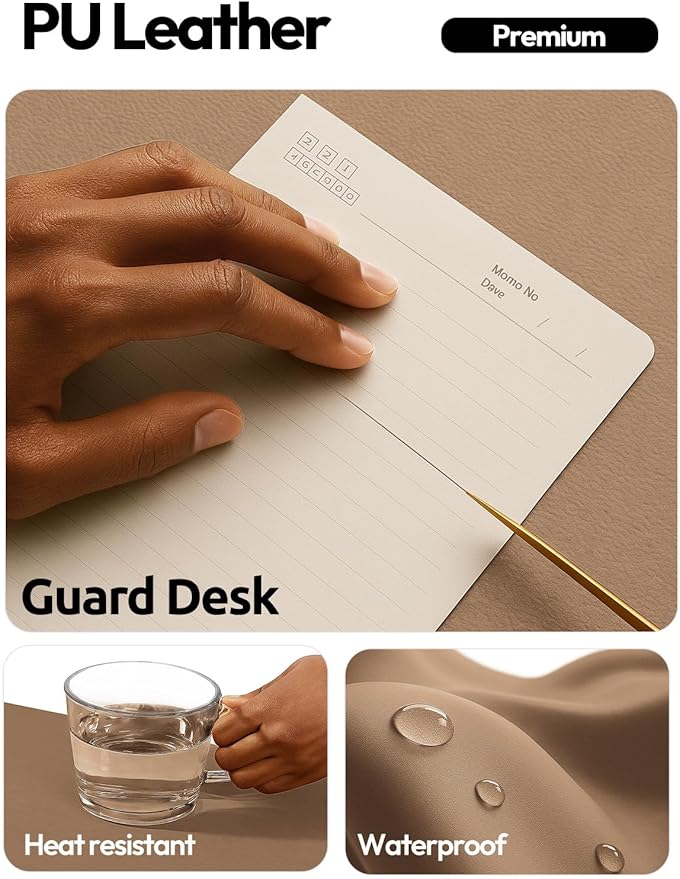 YSAGi Leather Desk Pad Protector, Office Desk Mat, Large Mouse Pad, Non-Slip PU Leather Desk Blotter, Laptop Desk Pad, Waterproof Desk Writing Pad for Office and Home (Khaki,55" x 17.2") - Image 4