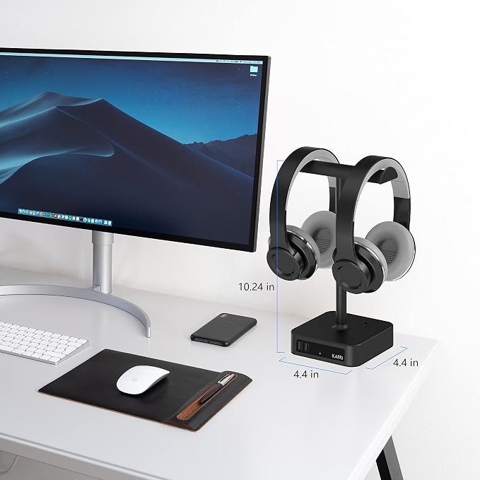 KAFRI Dual Headphone Stand with USB Charger Desk Gaming Double Headset Holder Hanger Rack with 2 USB Charging Port and 2 Outlet - Suitable for Gamer Desktop Table Game Earphone Accessories Gift - Image 5