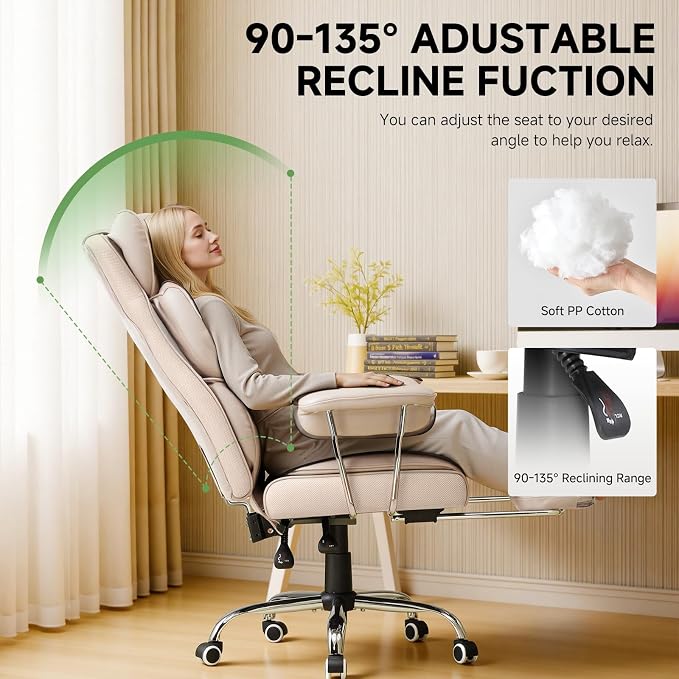 COMHOMA Big and Tall Office Chair, High Back Leather Gaming Chair with Footrest, Executive Ergonomic Office Chairs with Pocket Spring Lumbar Support and with Outward Fixed Soft Armrests - Image 8