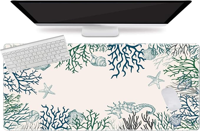 L-SPOUTTO Cute Desk Mat for Keyboard and Mouse, XXL Coral Large Mouse Pad | Non-Slip Keyboard Pad Waterproof Desktop Mat for Laptop Computer Work Game Home Office-Ocean Coral - Image 2