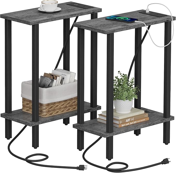 TUTOTAK Narrow Side Table Set of 2, Small End Table with Charging Station by ChoosetutotakFurnitureBuildYourCozyHome