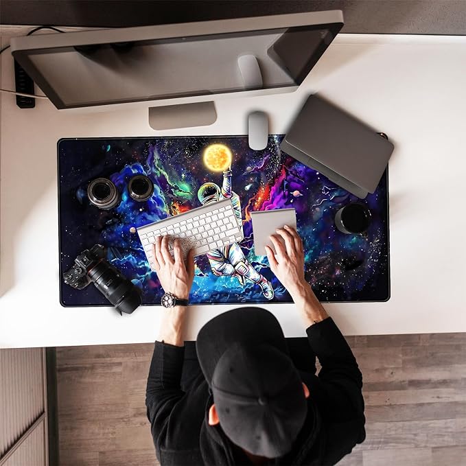 Astronaut Desk Space Mouse Pad for Boys - Galaxy Gaming Mouse Pad, 31.5x15.7in, Stitched Edges - Image 7
