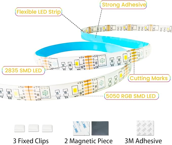 3.3FT Motion Sensor LED Strip Lights with Remote/4Mode, RGB & Warm White Motion Activated LED Strip Lights Dimmable Battery Powered, 16Colors Under Cabinet Lighting for Closet Stairs Home Indoor - Image 7