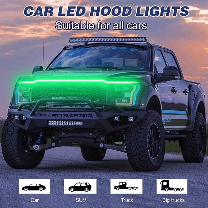 Car LED Hood Light Strip for Cars, SUVs, Trucks, Green, 70 Inch - Image 3