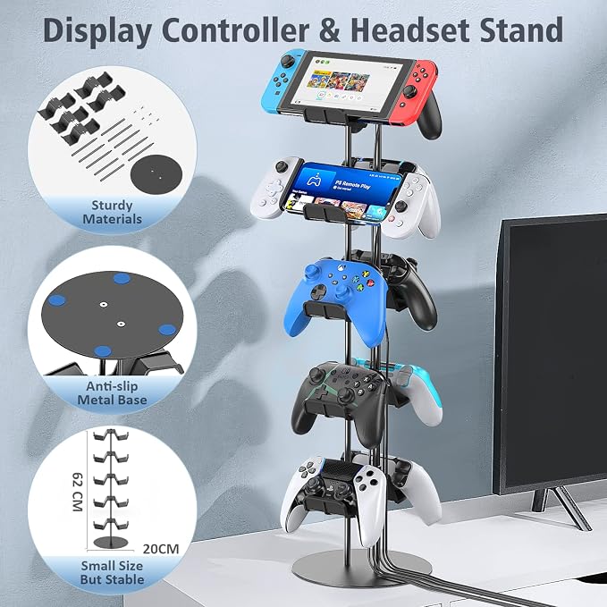 Kytok Gamer Gifts, Headset Stand 5 Tiers with Cable Organizer, Controller Stand Compatible with PS5/Xbox/Nintendo Switch/PS Portal/PS4, Headset Holder & Controller Holder for 10 Packs Controller - Image 3