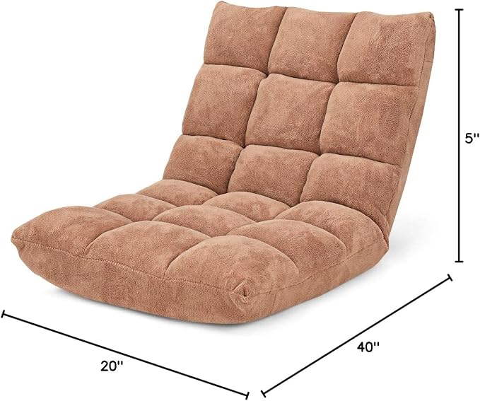 14-Position Floor Sofa, Folding Gaming Sofa Chair, Comfy Cushions & Study Steel Frame, Angle Adjustable Sleeper Bed, Couch Recliner (Tan) - Image 3