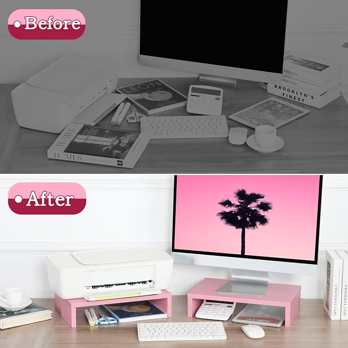 TEAMIX Pink Monitor Stand Riser - 2 PackS, Wood | Dual Stand for 2 monitors. Holds 80 lbs, Stack or Separate Adjustable Use, Fits laptop, TV, PC. For Home Office, Gaming - Image 7