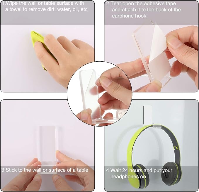 Weewooday 4 Pieces Headphone Hanger Headset Stand Holder, Clear | Adhesive Wall Mount Holder for Gaming Desk, Non-Slip Pad Design, Space Saving Earphone Hanger, Earmuff Compatible Hook - Image 4
