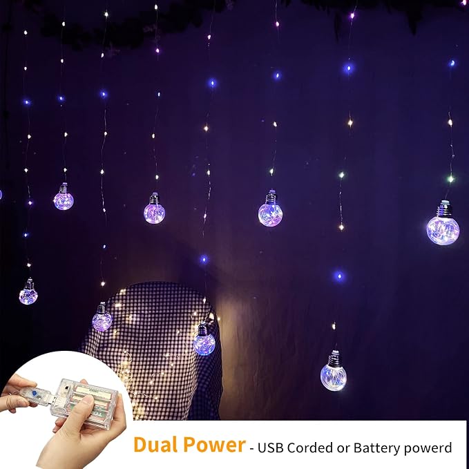 YOLIGHT Wishing Ball Curtain Lights 200 LED Window Curtain String Light with Remote, USB Battery Powered Twinkle Globe Fairy Lights for Wedding Party Bedroom Christmas Decoration (Multi-Colored) - Image 3