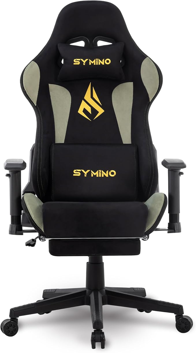 Symino Gaming Chair, High Back Ergonomic Office Chair with 2D Adjustable Armrests, 150° Recline, Breathable Faux Suede, Adjustable Headrest & Footrest for Home Office by Unknown