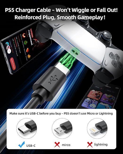 Superer 2 Pack 5 ft USB C Charging Cable Fit for PS5 Controller, PlayStation 5 DualSense, Xbox Series X/S Controllers, Xbox Elite Series 2 (Model 1914 1797), Fast Charger & Data Sync Replacement Cord - Image 5