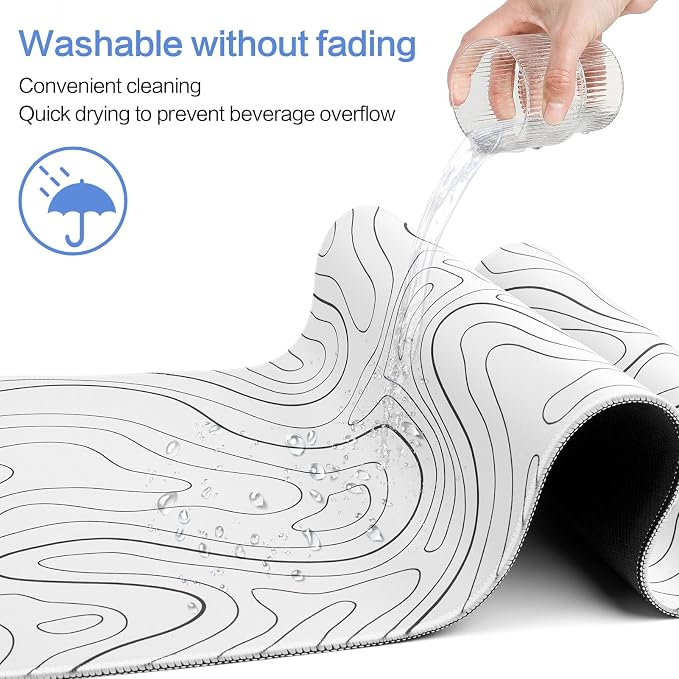 Gaming Mouse Pad Large 31.5 x 11.8in Topographic Keyboard Pad Mouse Pad for Non-Slip Base and Stitched Edge, Extended Desk Pad XL Keyboard Desk Mat (White) - Image 5