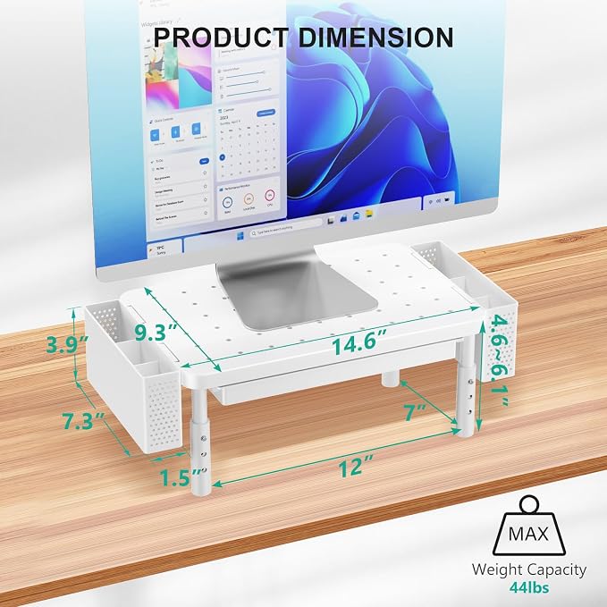 WALI Computer Monitor Stand with Storage and Pen Holder | 3 Height Adjustable Desk Organizer with Drawer, Desk Laptop Monitor Riser for Computer, Printer(PTT003-W), 1 Pack, White - Image 8