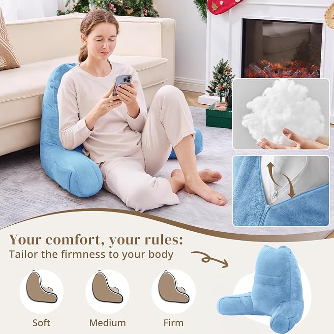 Sasttie Reading Pillow for Bed, Back Pillow for Sitting Up, Blue - Image 3