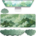 Green Cloud Mouse Pad and Keyboard Wrist Rest 4PCS Extended Forest Mountain Aesthetic Large Desk Mat Pad Set Memory Foam Non-Slip Cute Ergonomic Gaming Mouse Pad Wrist Support for Computer Home Office by WFCYGL