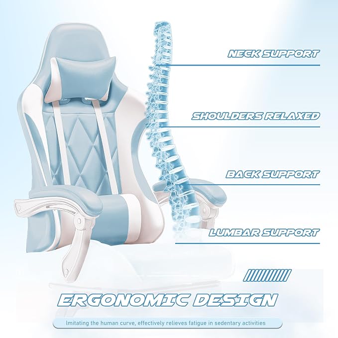 Homall Gaming Chair, Computer Chair with Footrest and Massage Lumbar Support, Ergonomic High Back Video Game Chair with Swivel Seat and Headrest (Light Blue) - Image 5