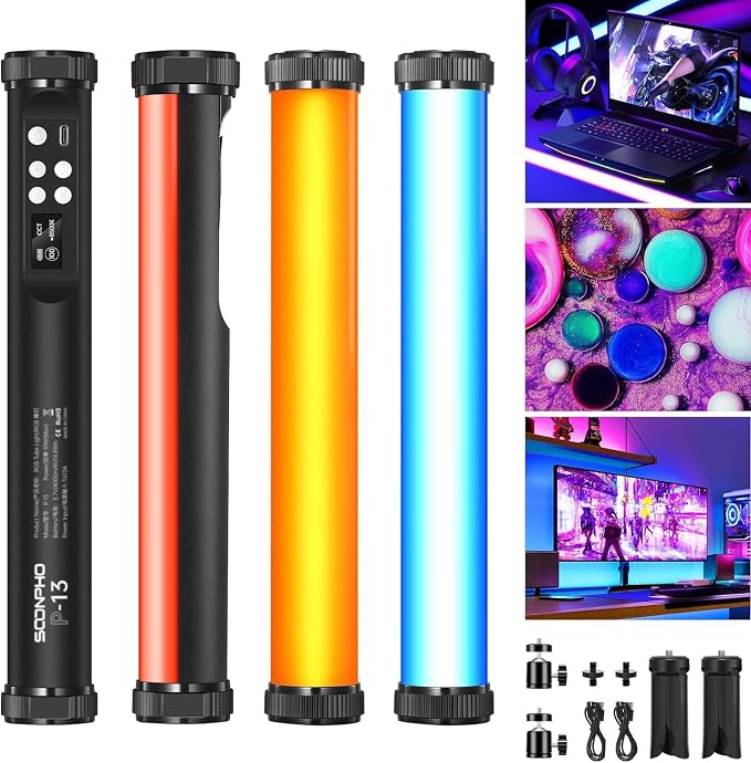 3Pack RGB LED Video Light Stick Wand,3200K~8500K Magnetic Photography Tube Light,360° Full RGB Handheld Light Stick with 4000mAh Rechargeable Battery for YouTube Video,Vlog,Live Game Streaming… by soonpho