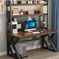 Computer Desk with Pegboard, Gaming Desk with Storage Shelves, PC Gamer Workstation Desk, Modern Study Writing Table for Home Office Bedroom (Brown, 47.2in/120cm) by Unknown