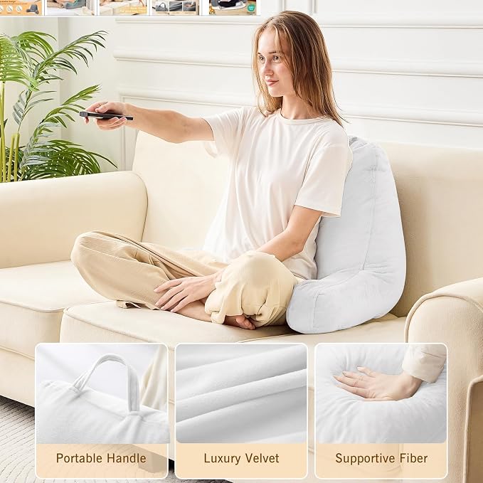 Sasttie Reading Pillow for Bed, Back Pillow for Sitting Up, White - Image 4