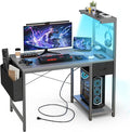 Grandder Gaming Desk 55 Inch with Power Outlet and LED Light, Computer Desk with Reversible Shelves and Storage Drawer, Pc Small Desk for Home Office Table with Bag, Carbon Fiber Grey by Grandder