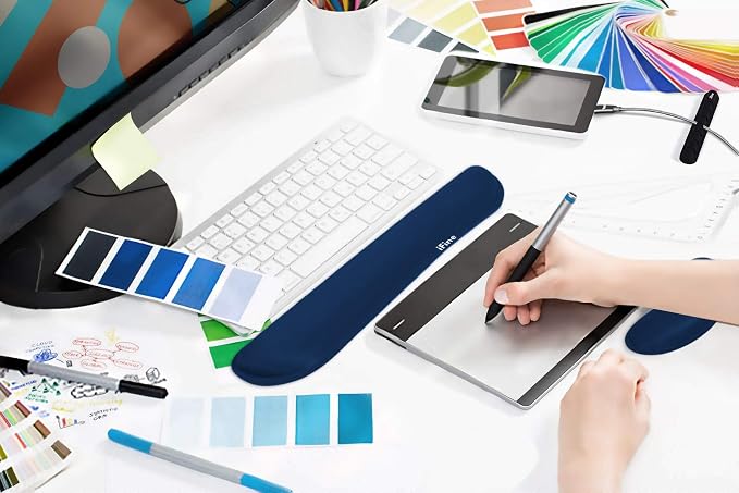 iFine Upgrade Enlarged Memory Foam Set Keyboard & Mouse Wrist Rest Pad Cushion Support for Computer, Laptop, Mac, Durable and Comfortable For Office or Home– Pain Relief Stress-free Typing (Navy Blue) - Image 6