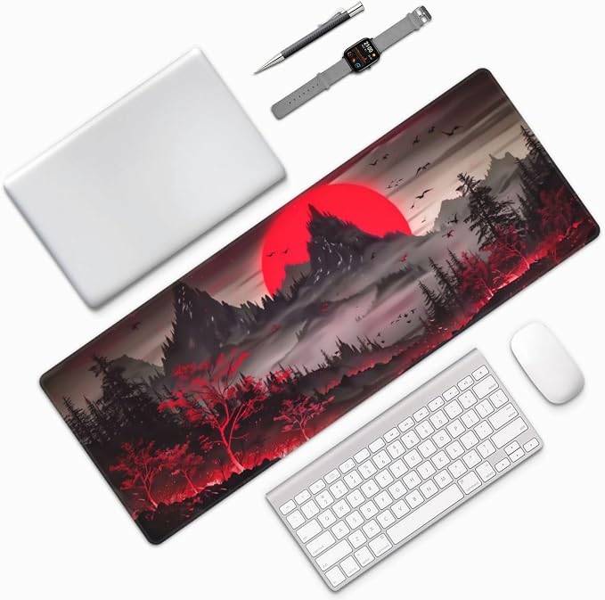 Extended Gaming Mouse Pad, Large Desk Mat XL Anime Mouse Pad Waterproof with Stitched Edges, Non-Slip Desktop Pad for Home and Office, Level Up Your 31.5x11.8 Inch (Darkness Red Moon2) - Image 9