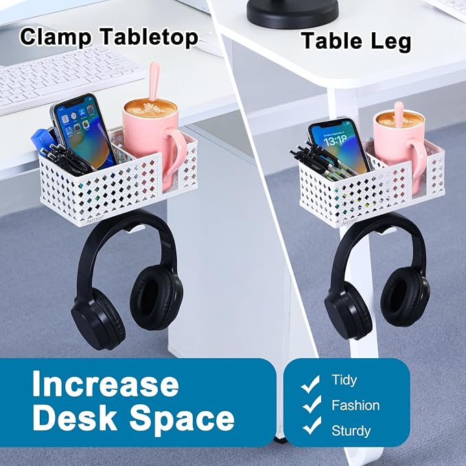 3-in-1 Desk Cup Holder, Clip on Desk Organizer Headphone Hanger - Image 2