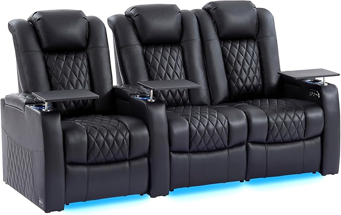 comfiroom Top-Grain Leather Home Theater Seating, Dual-Motor Power Recliner by comfiroom