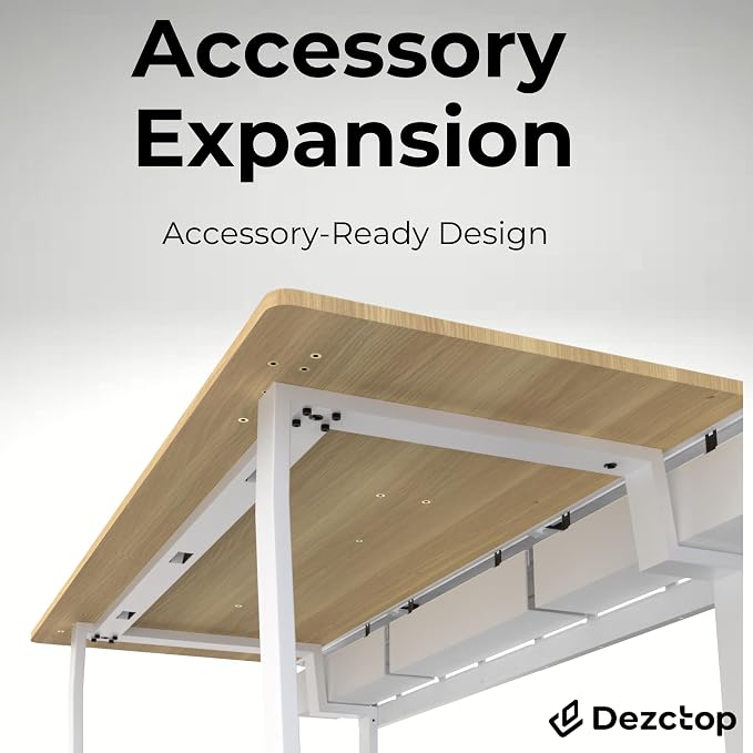 Dezctop Bifrost 160 63W x 28D Gaming PC Computer Desk with Shelves, Large Workstation for Gamers or Home Office with Pegboard, Built-in Cable Management, Stainless Steel Frame (Oak, 63W x 28D) - Image 7