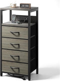 Lazzanto Night Stand with Charger Station, 4 Fabric Drawers, Grey by Lazzanto