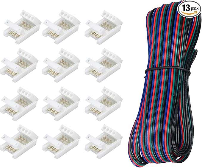 4 Pin 10mm LED Strip Light Connectors, 22 AWG RGB Extension Wire by Rifachua