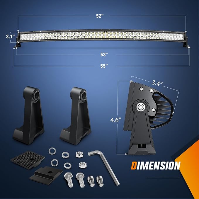 Nilight 52Inch 300W Curved Spot Flood Combo Led Light Bar Off Road Driving Boat Fog Lights 12V On/Off 5 Pin Rocker Switch Power 12AWG Wiring Harness Kit-1 Lead for Trucks - Image 2
