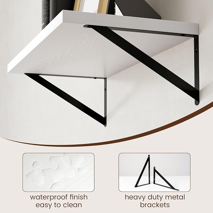 Axeman Floating Shelves for Wall White - 24 Inch Wide x 12 Inch Deep Wall Shelves Set of 2 - White Deep Wood Floating Shelves for Living Room Bedroom Laundry Room - Image 5