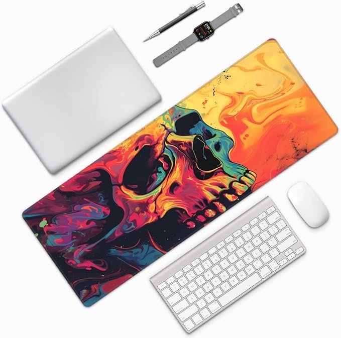 Gaming Mouse Pad Desk Pad,Extended Big Mouse Pad,31.5x11.8 Inch Long Computer Keyboard Mouse Mat Mousepad with 3mm Non-Slip Base and Stitched Edge for Gaming and Office… (Watercolor Skull) - Image 9