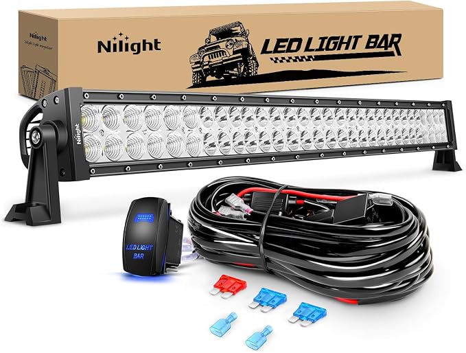 Nilight LED Light Bar 32Inch 180W Spot Flood Combo Led Off Road Lights 12V 5Pin Rocker Switch LED Light Bar Wiring Harness Kit, 2 Years Warranty (ZH079), Clear,White by Nilight