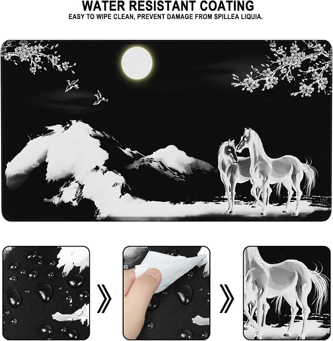 Large Mouse Pad, Waterproof Extra Large Mousepad with Stitched Edges, 31.5" x 15.7" Non-Slip Rubber Base Office Big Long Keyboard Pad for Office Gamer Home XXL, (Horse) - Image 2